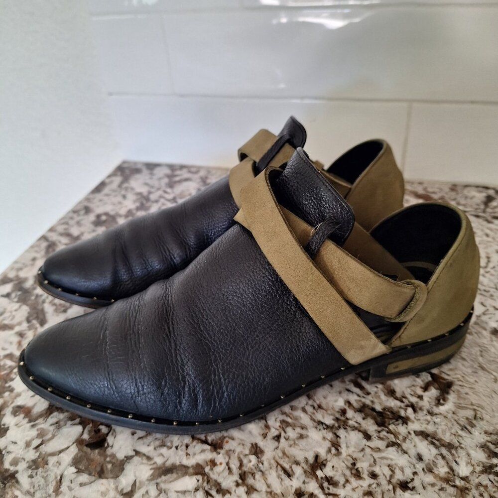 Freda Salvador Ankle Wrap Loafers boots Black Green Size 7 - Picture 4 of 12